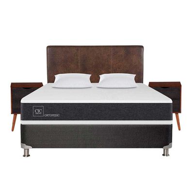 CIC Box Spring CIC 2 Plazas New Ortopedic + Respaldo + 2 Veladores Baker + Almohada