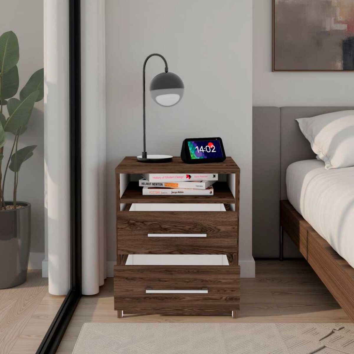 Velador Tuhome Eter 2 Cajones Milan y Blanco