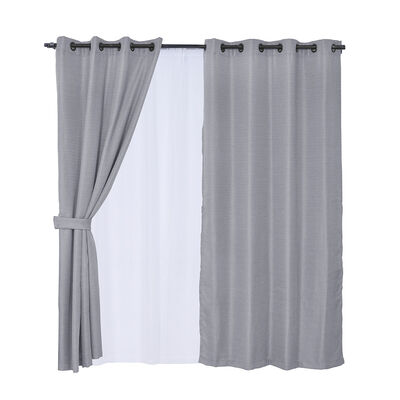 Set 8 Piezas Cortina Mashini Jacquard Rústica Gris 140 x 220 cm
