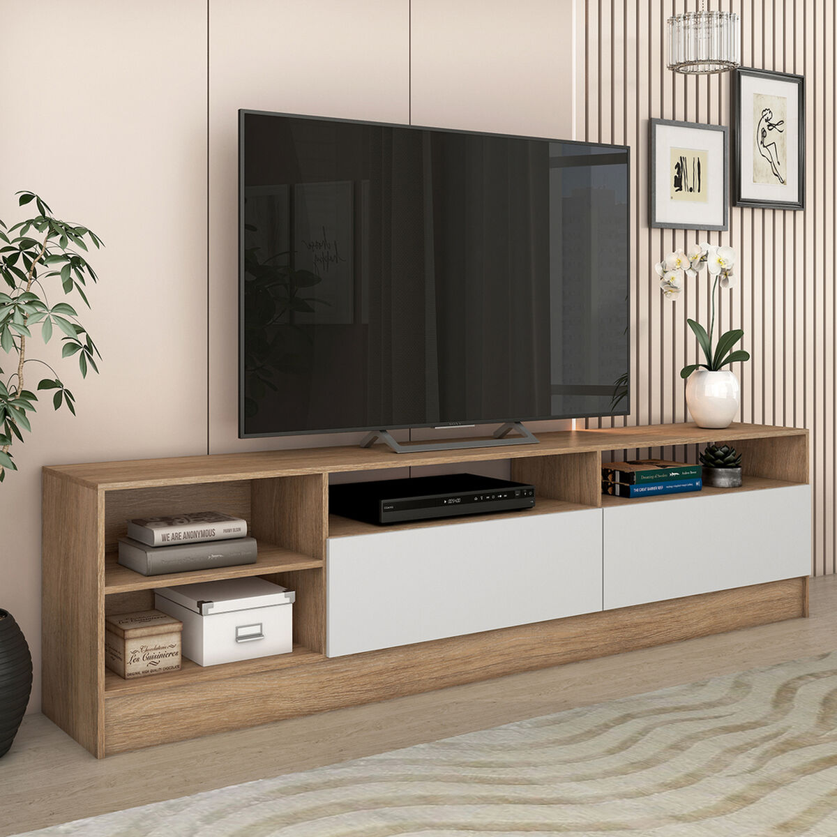 Rack TV Vekkahome Moyan 75 pulgadas Café