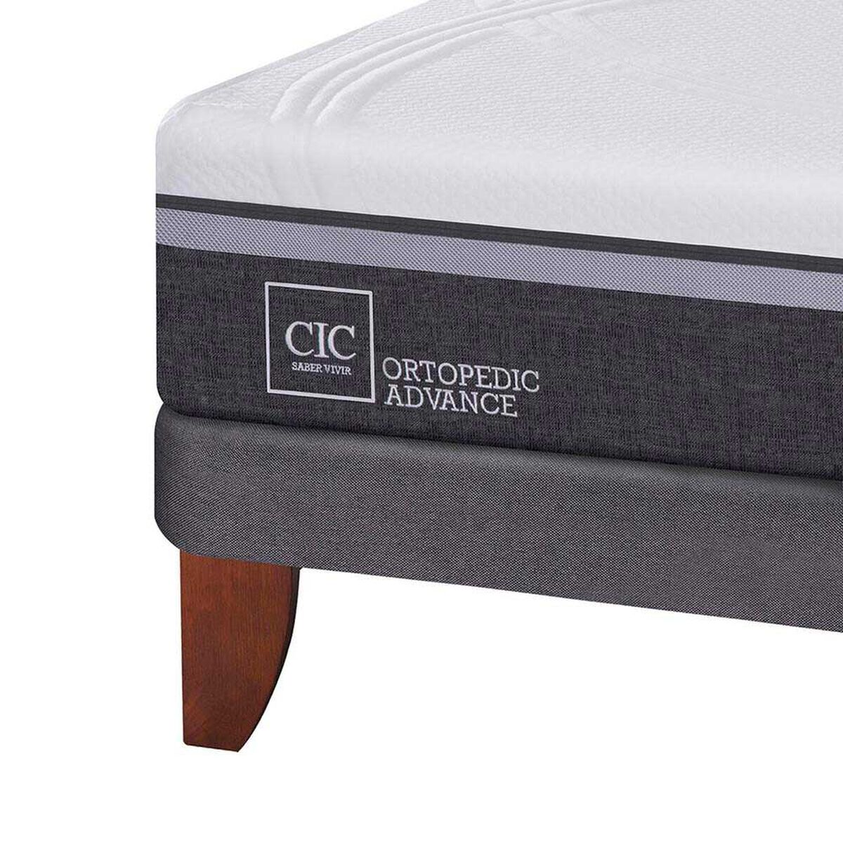 Cama Europea CIC 1,5 Plazas Ortopedic Advance + Respaldo + Velador Dublin Caramelo