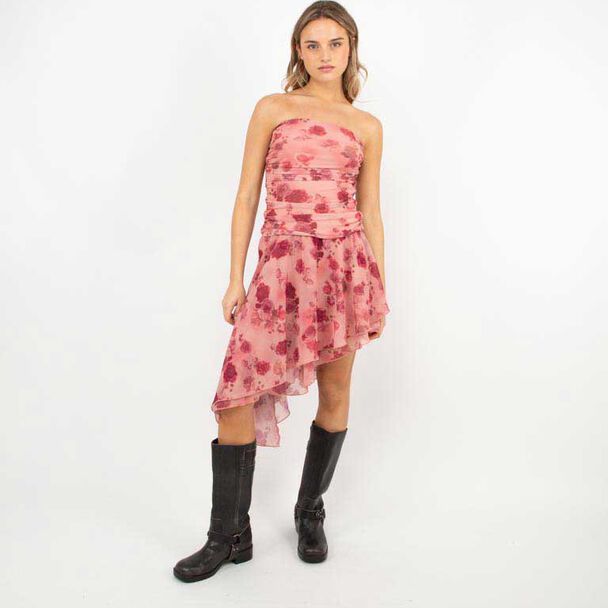 Vestido Corto Asimétrico Strapless  Mujer Icono