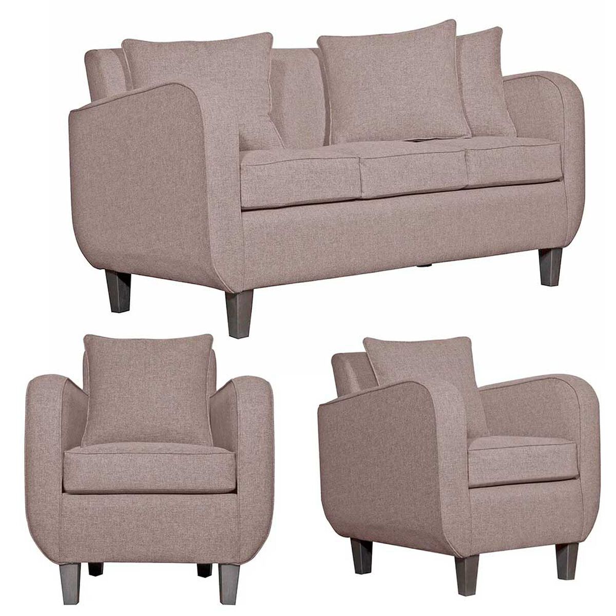 Juego de Living Ruzam Mobel Cronos Sof&aacute; 3 Cuerpos + Dos Sillones 1 Cuerpo Lino Beige