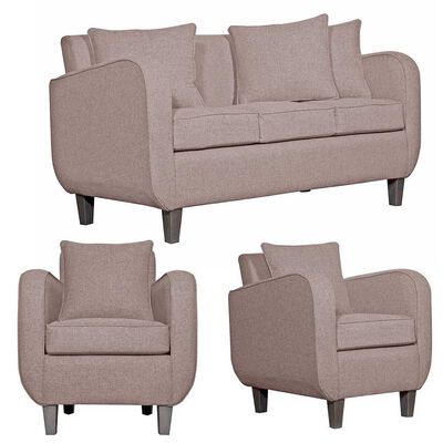 Juego de Living Ruzam Mobel Cronos Sofá 3 Cuerpos + Dos Sillones 1 Cuerpo Lino Beige