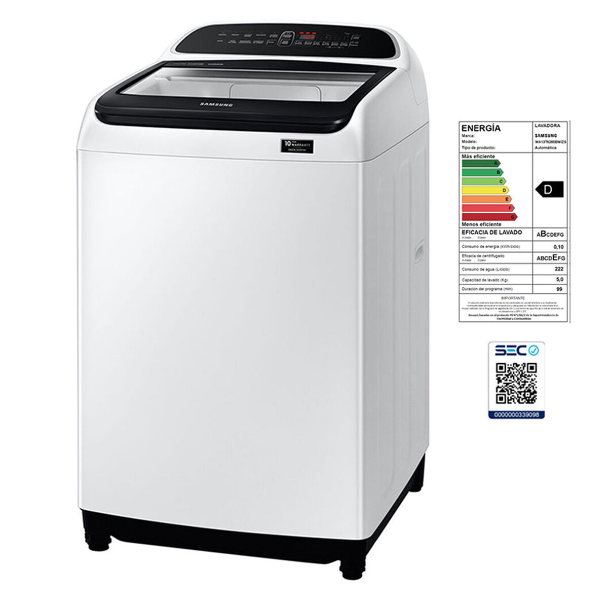 Lavadora Automática Samsung WA13T5260BW/ZS 13 kg.