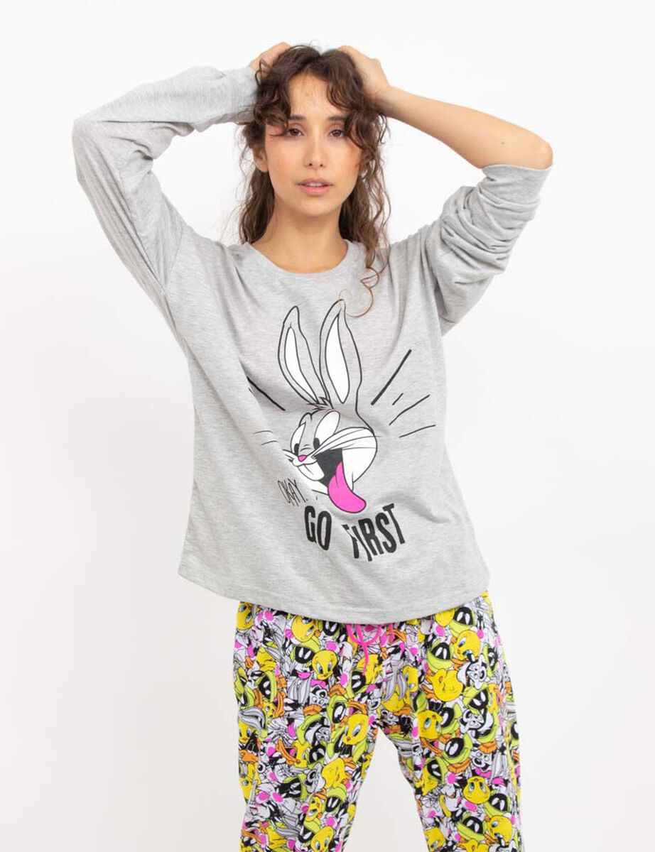Pijama de Algodón Manga Larga Mujer Bugs Bunny Looney tunes