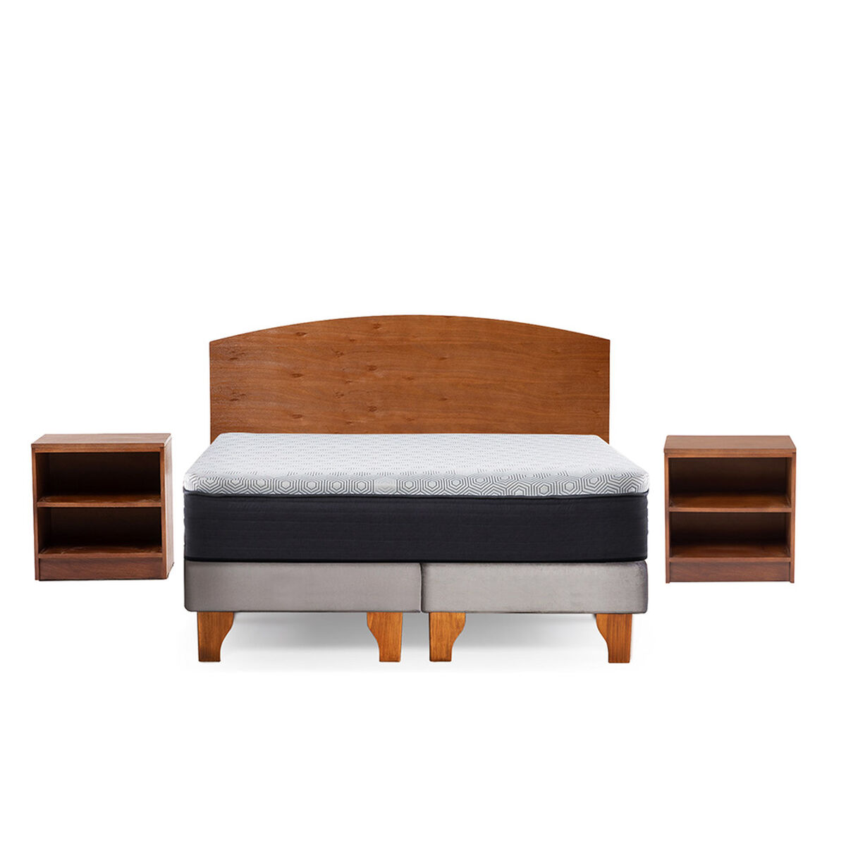 Cama Europea Latam Home 2 Plazas New Top Tela Velvet Gris + Maderas Atlas