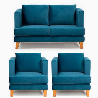 Juego de Living Barra Design Larisa Sofá 2 Cuerpos + Dos Sillones 1 Cuerpo Azul