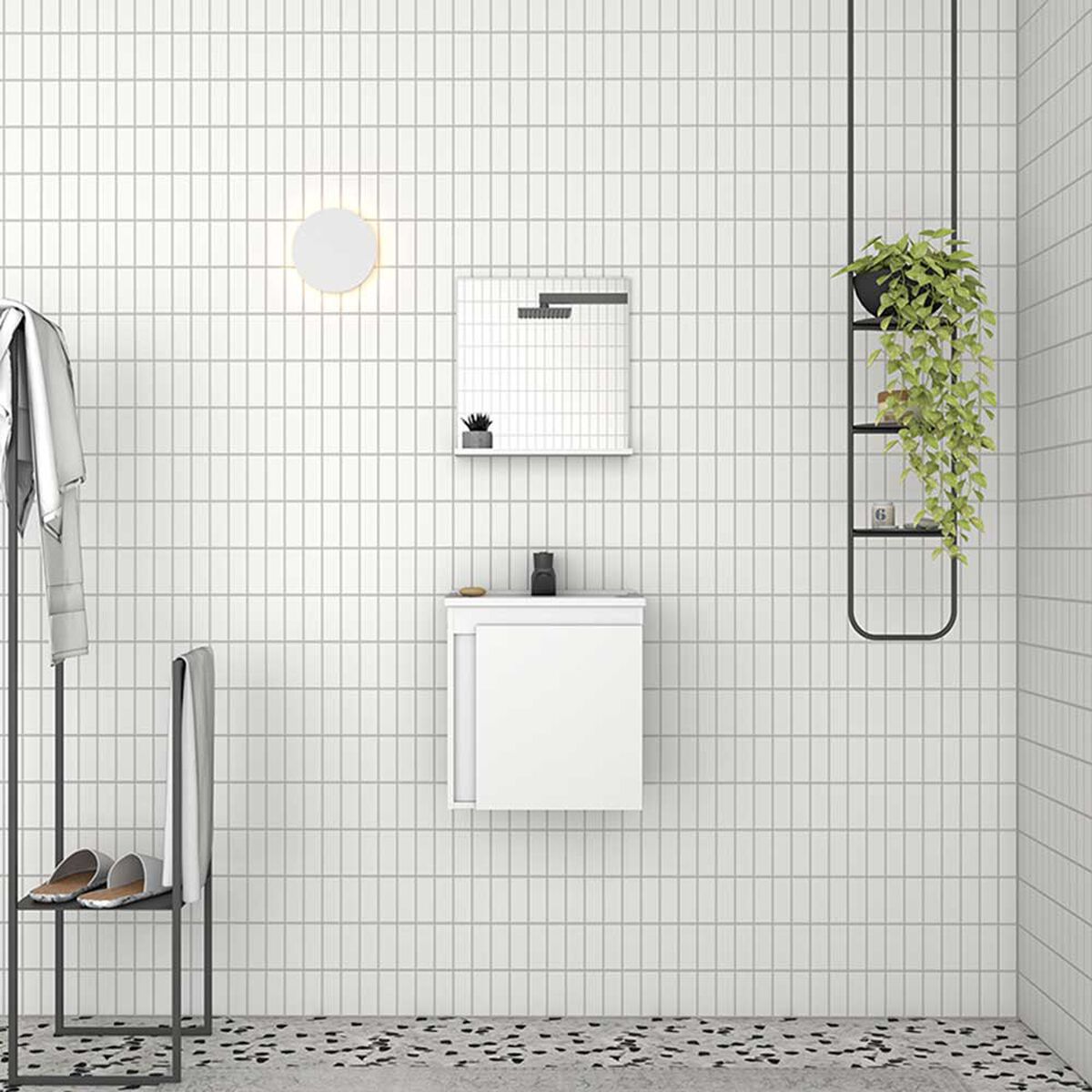 Vanitorio + Lavamanos + Espejo con Repisa Vekkahome Onix Blanco