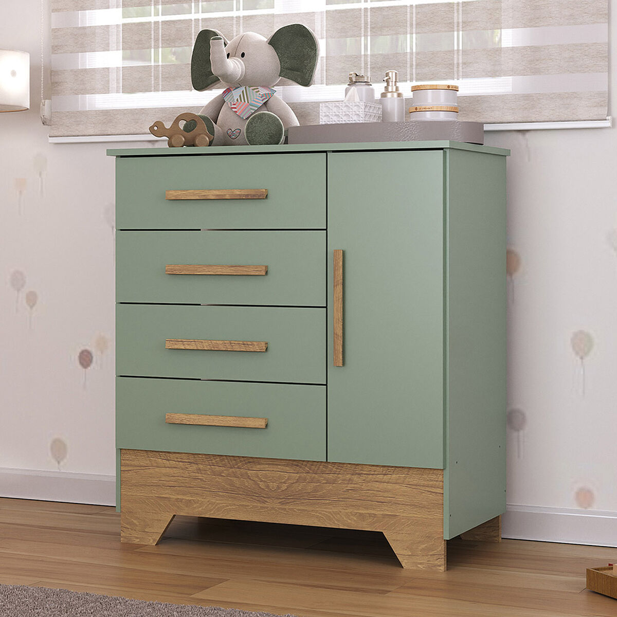 C&oacute;moda Di Poretti Design Catavento 4 Cajones 1 Puerta Verde Pastel