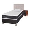 Box Spring CIC 1,5 Plazas New Ortopedic + Respaldo + Velador Tigris + Almohada