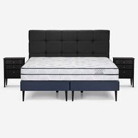 Cama Europea Rosen Base Dividida 2 Plazas Autonomy + Respaldo + 2 Veladores Issey Grafito