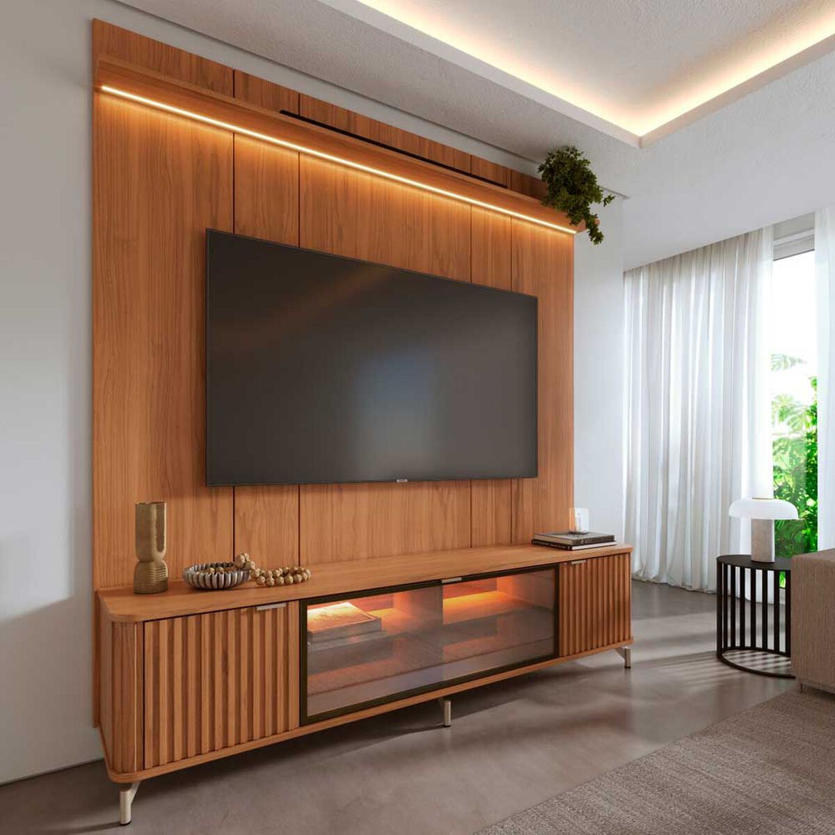Rack + Panel TV Decocasa Neon Float hasta 85" Canela