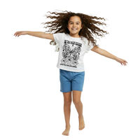 Polera Estampada Manga Corta de Algodón Niña Mila Blanco, Lila, Magenta, Verde