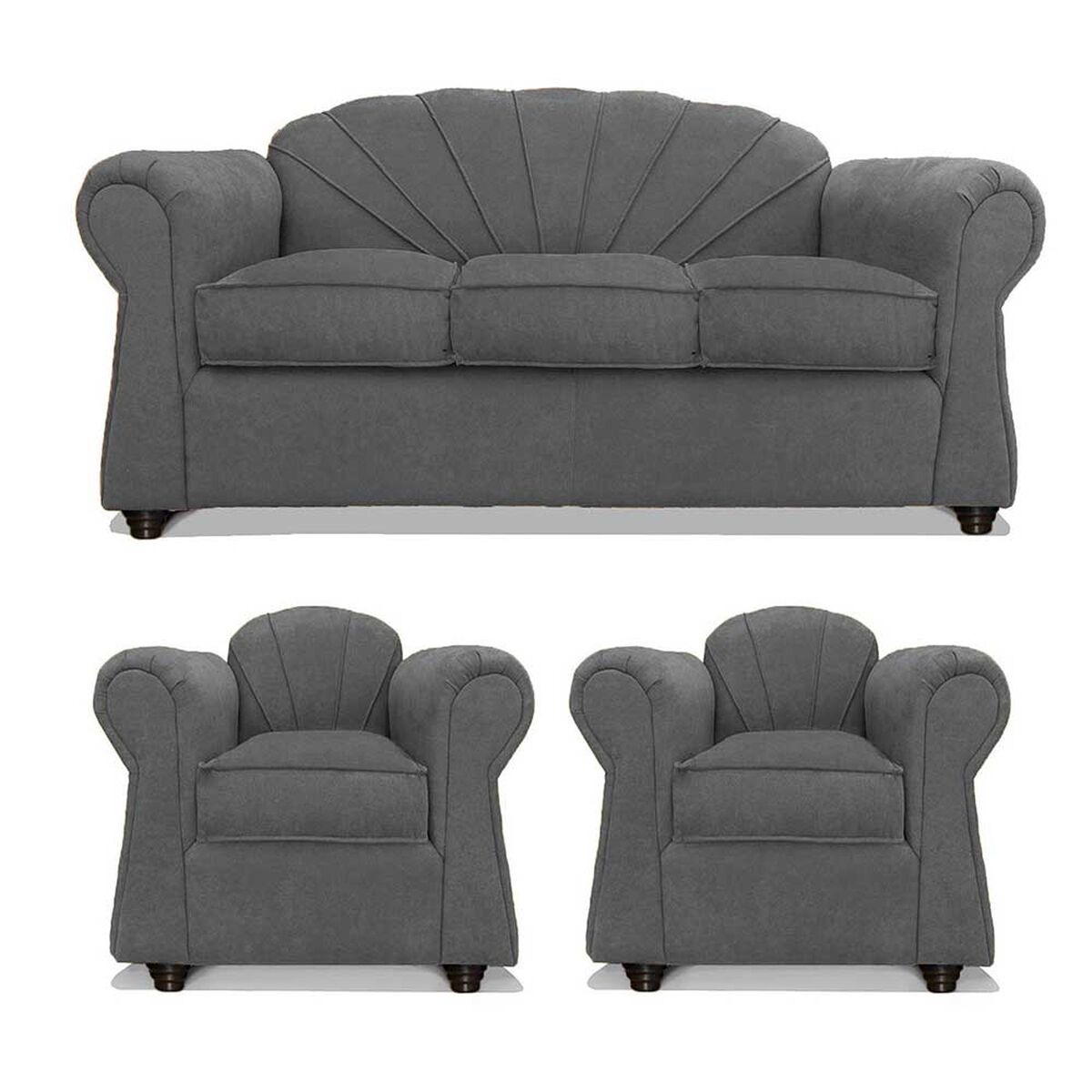 Juego de Living Elegant Detail Marsella Sofá 3 Cuerpos + Dos Sillones 1 Cuerpo Gris