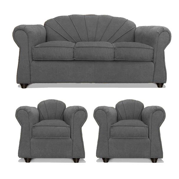 Juego de Living Elegant Detail Marsella Sofá 3 Cuerpos + Dos Sillones 1 Cuerpo Gris