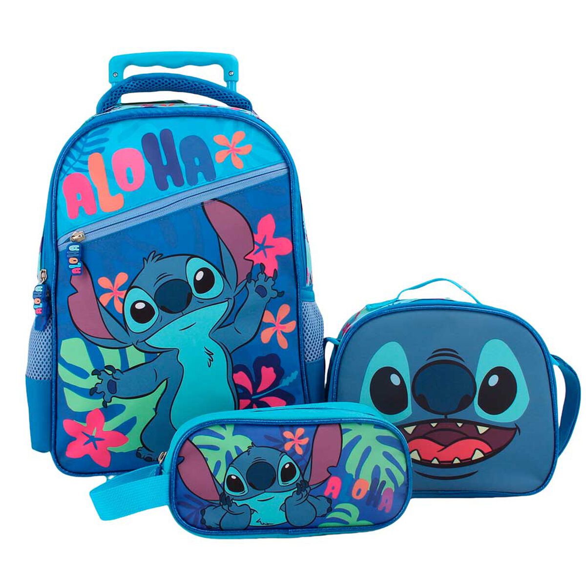 Pack Mochila con Ruedas, Estuche y Lonchera Stitch