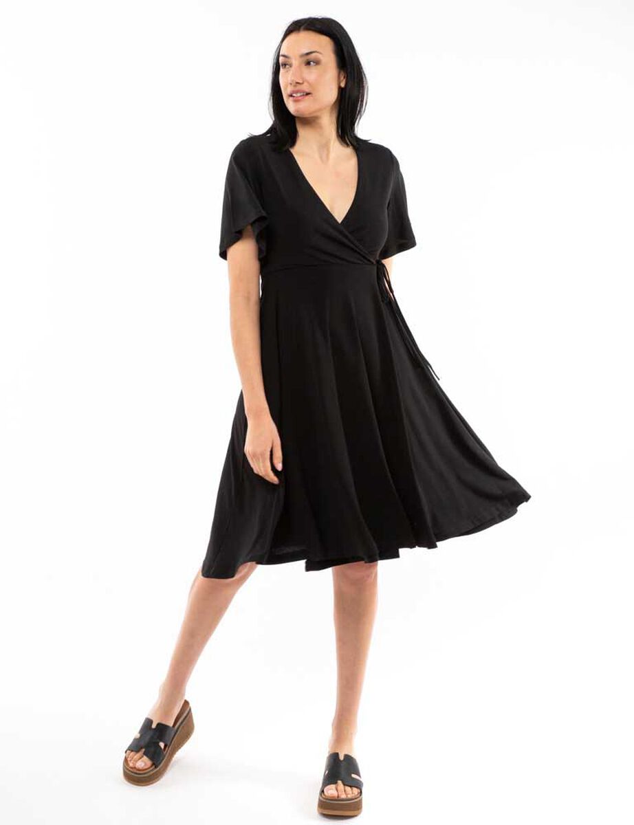 Vestido Midi Liso Manga Corta Vuelos Mujer Zibel