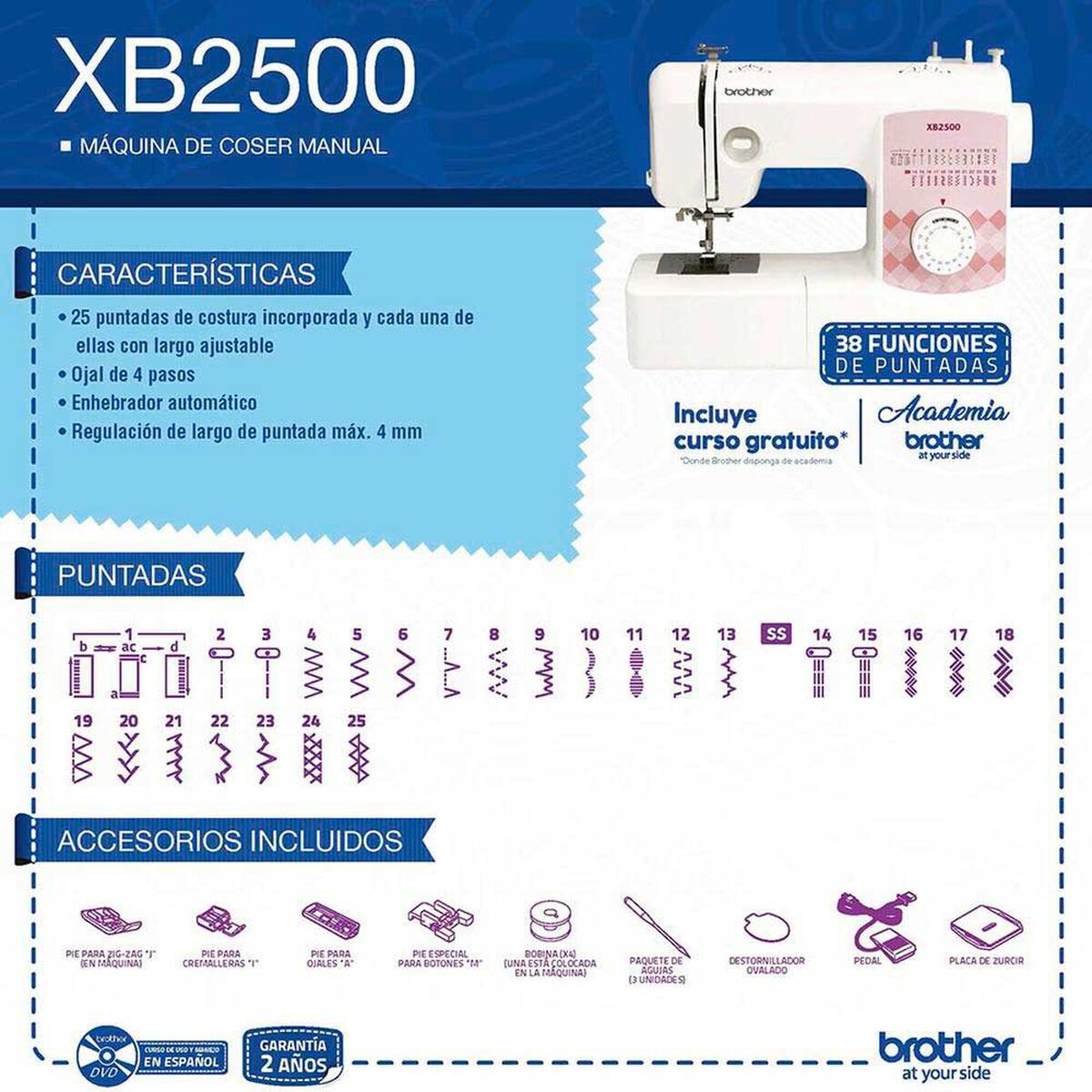 M&aacute;quina de Coser Dom&eacute;stica Brother XB-2500