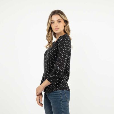 Polera Manga 3/4 Mujer Portman Club Ecru, Negro, Negro-2, Print-1