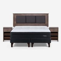 Cama Europea Rosen 2 Plazas Tempo + Respaldo + Velador Rachel Gris