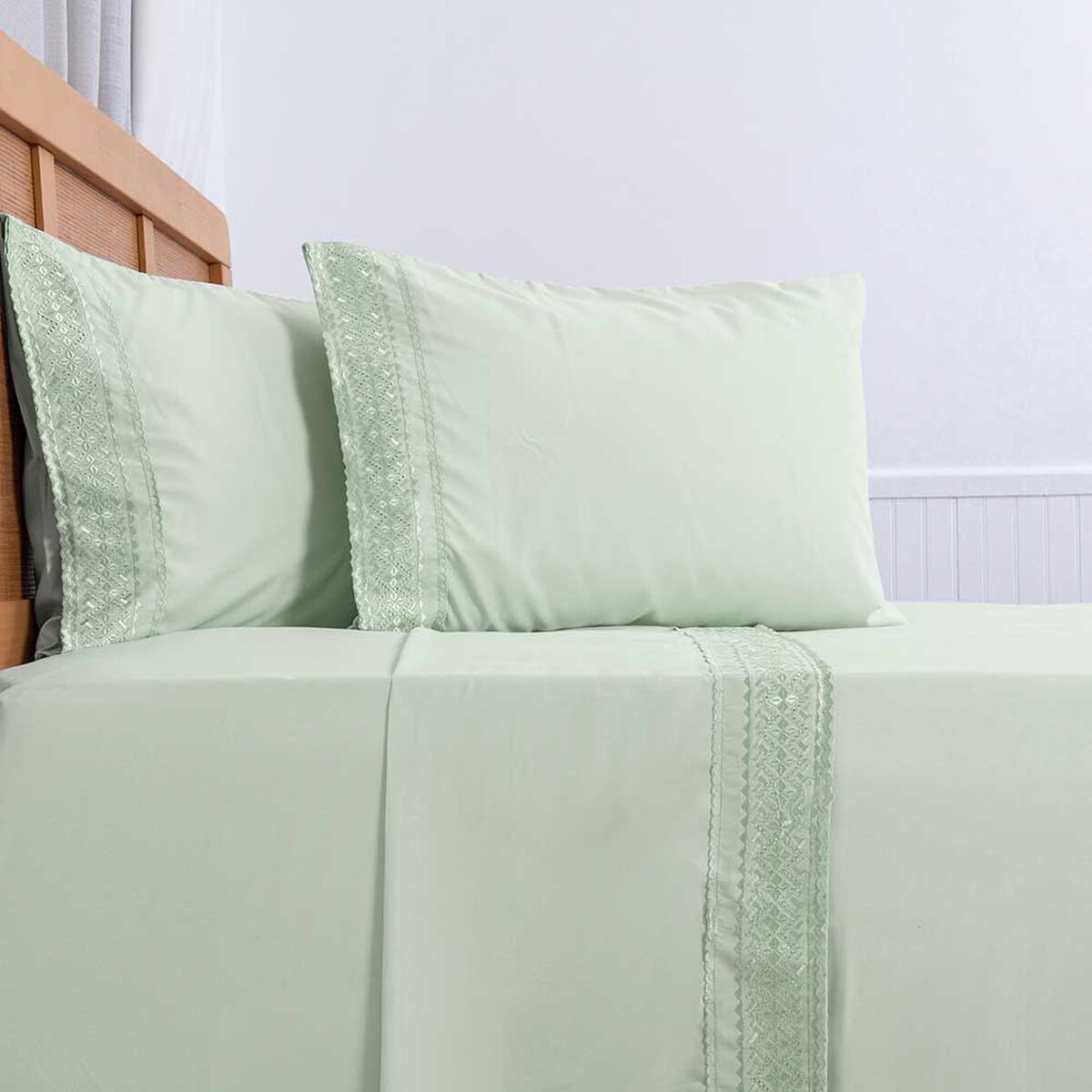Juego de Sábanas Liso Plumetti 2 Plazas Broderie Verde