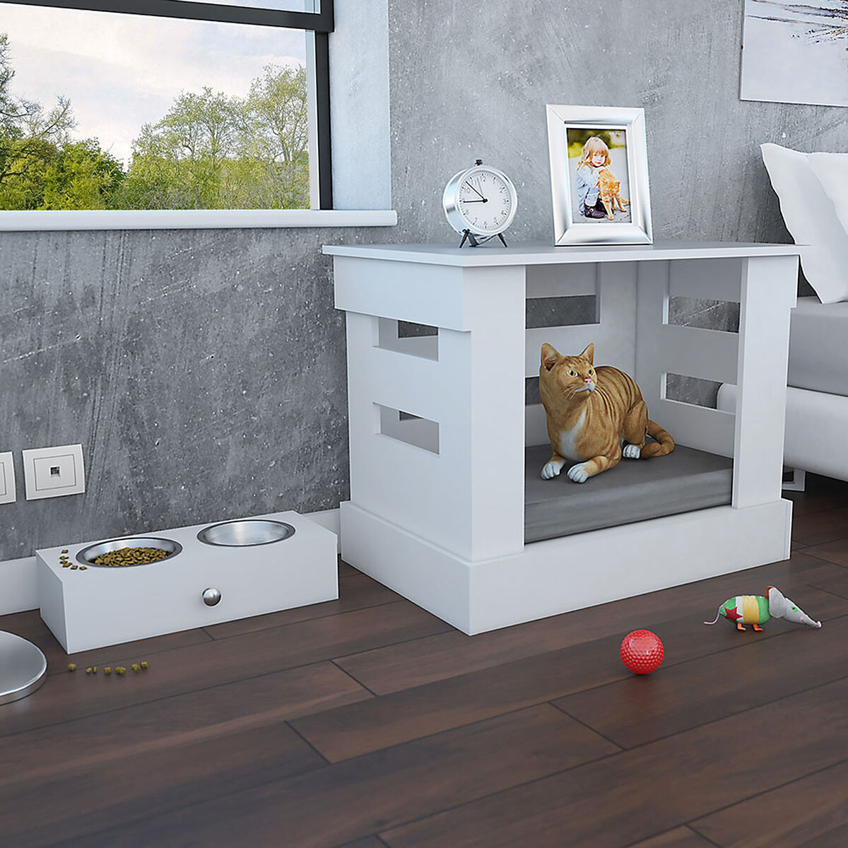 Velador Cama para Mascotas + Platos Hound TuHome