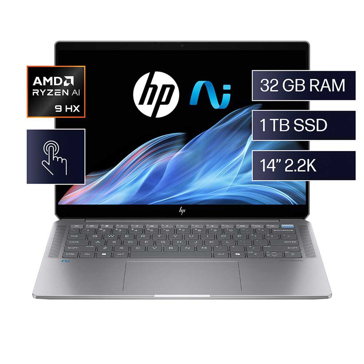 Notebook HP OmniBook Ultra 14-fd0001la Ryzen AI 9  LPDDR5x-7500 MT/s de 32 GB (incorporada) 1TB 14" Integrada