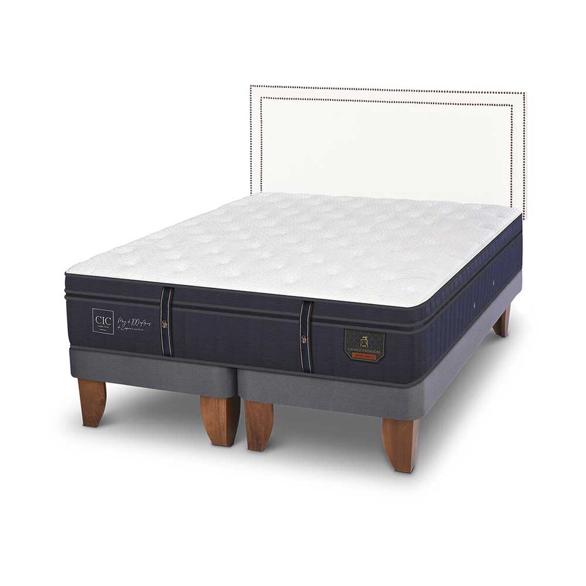 Cama Europea CIC Base Dividida 2 Plazas Grand Premium + Respaldo Danubio