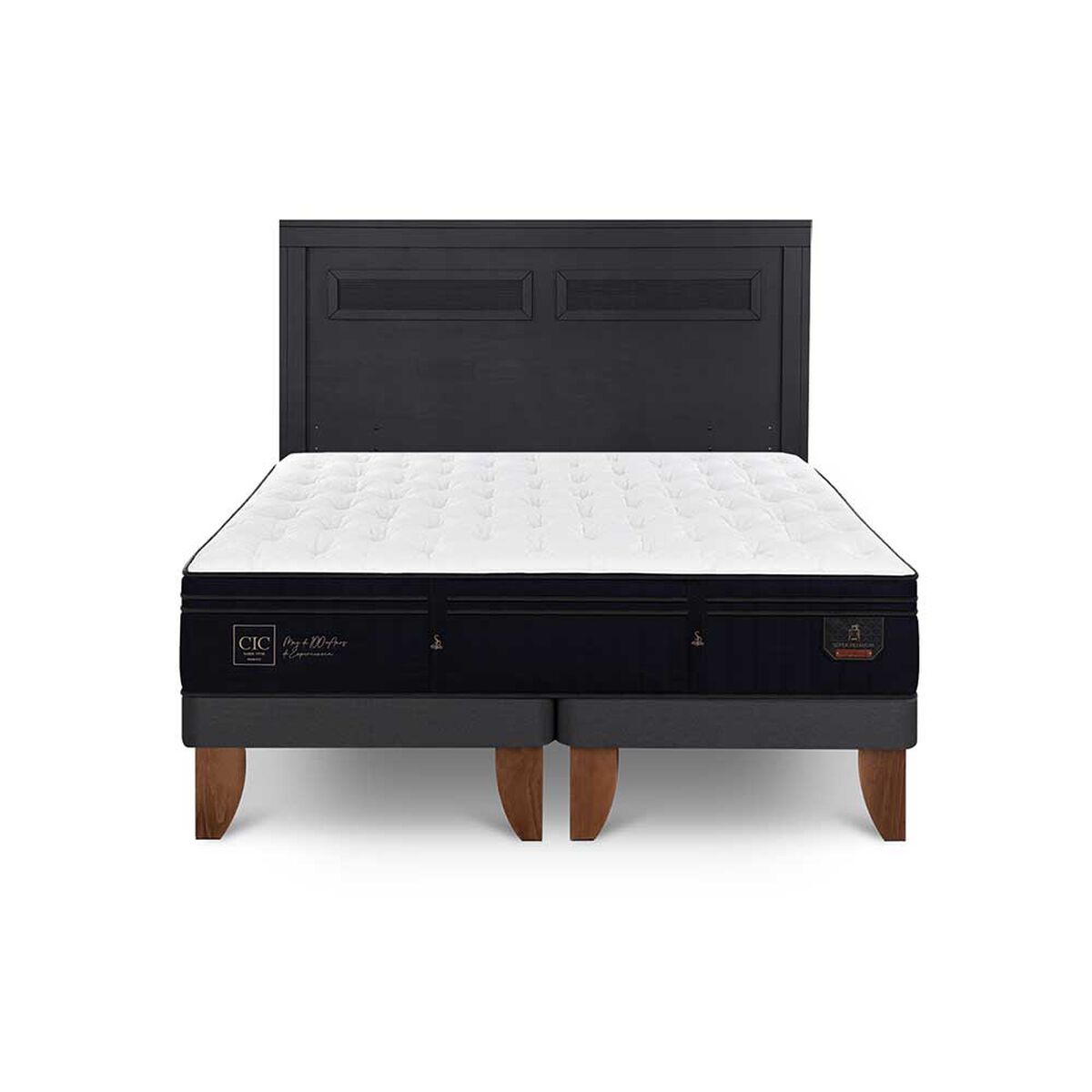 Cama Europea CIC Base Dividida 2 Plazas S&uacute;per Premium + Respaldo Milan Negro
