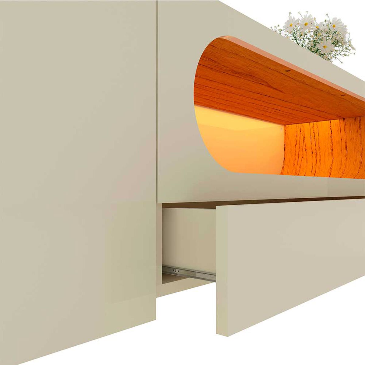 Rack TV 80" Decocasa Mondrian Patas Madera Off White