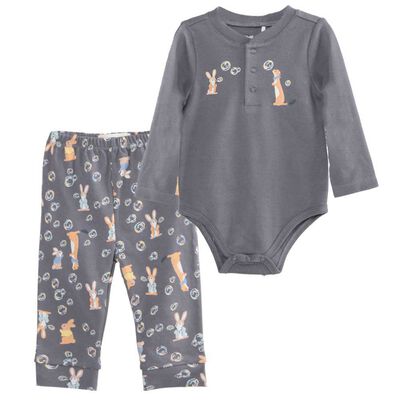 Conjunto Body+Calza de Algodón Chess Baby Grey