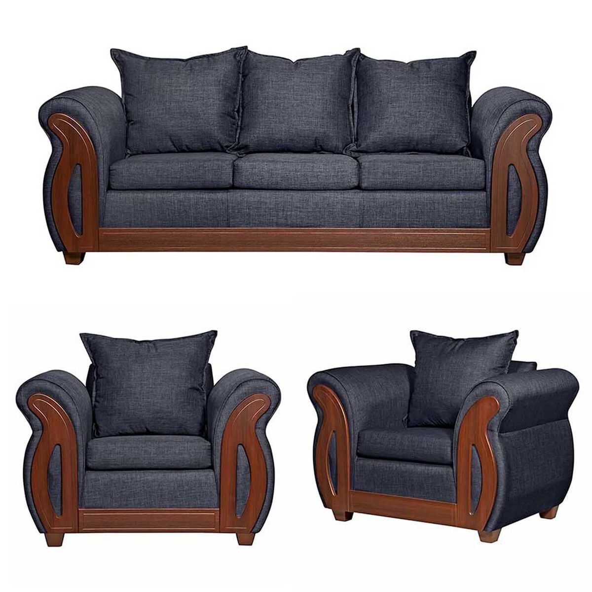 Juego de Living Ruzam Mobel Isidora Sof&aacute; 3 Cuerpos + Dos Sillones 1 Cuerpo Lino Marengo