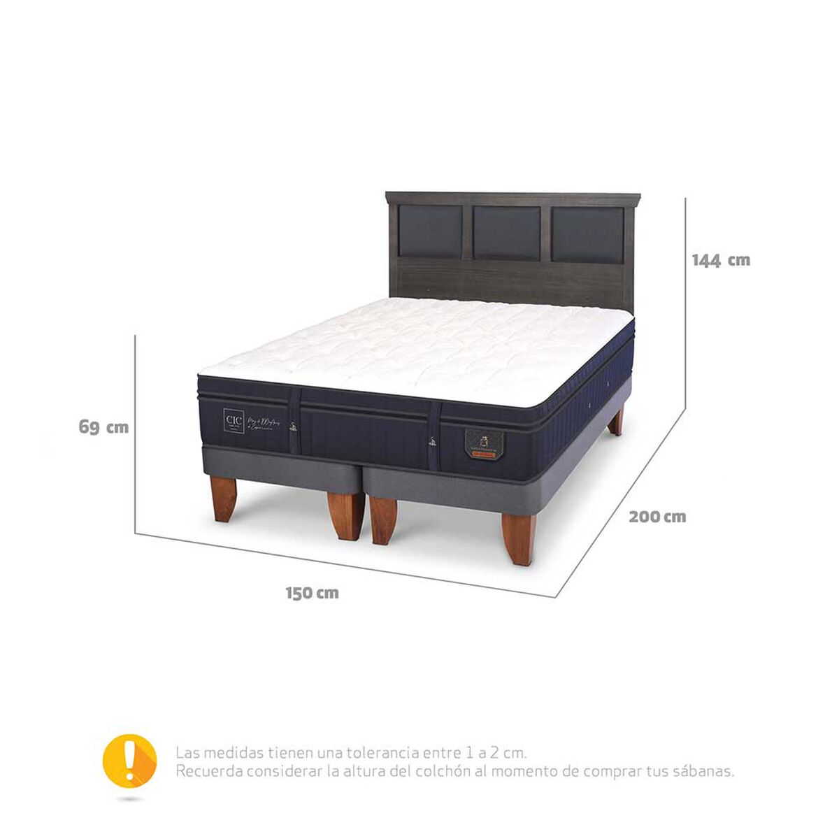 Cama Europea CIC Base Dividida 2 Plazas Super Premium + Respaldo Torino