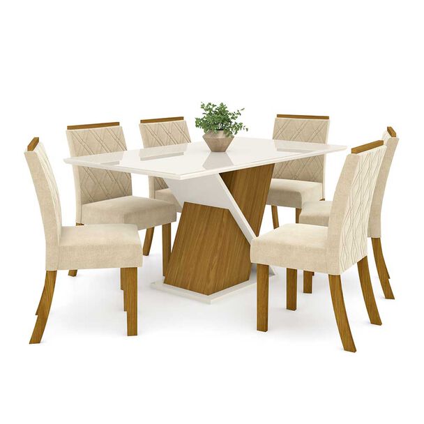 Juego de Comedor Home Mobili Avanti 6 Sillas Blanco Beige