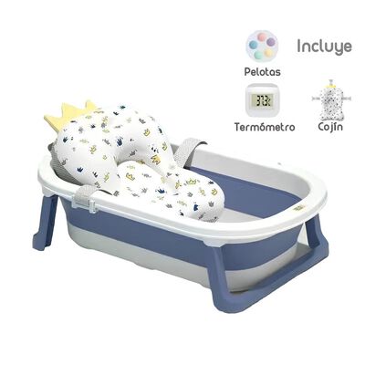 Bañera Plegable con Termómetro, Cojin y más Accesorios Azul