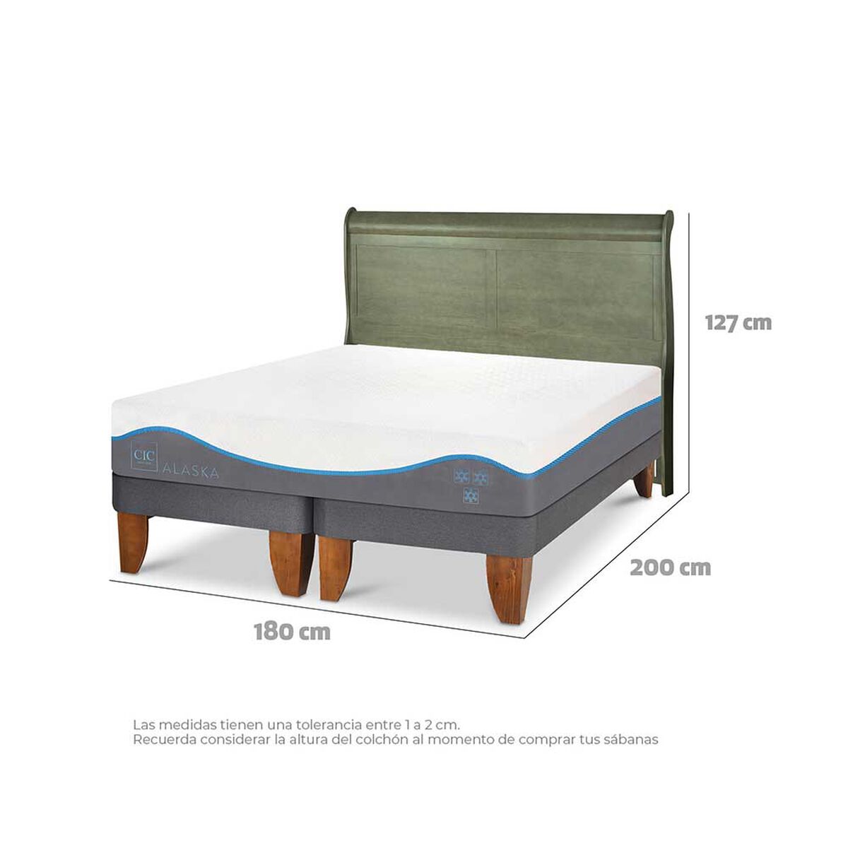 Cama Europea CIC Base Dividida King Alaska + Respaldo Miro Olivo