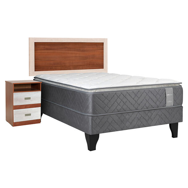 Cama Europea Celta 1,5 Plazas Carbono + Respaldo + Velador Alicante