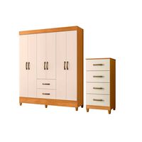 Combo Clóset 6 Puertas 2 Cajones + Cómoda 4 Cajones Vekkahome Mobi Beige