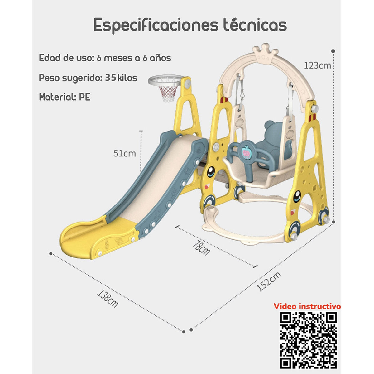 Resbalín Columpio 3 en 1 Lubabycas Amarillo