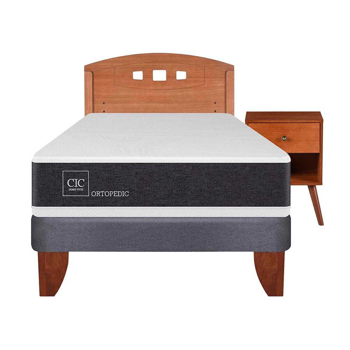 Cama Europea CIC 1,5 Plazas Ortopedic + Respaldo + Velador New Gales