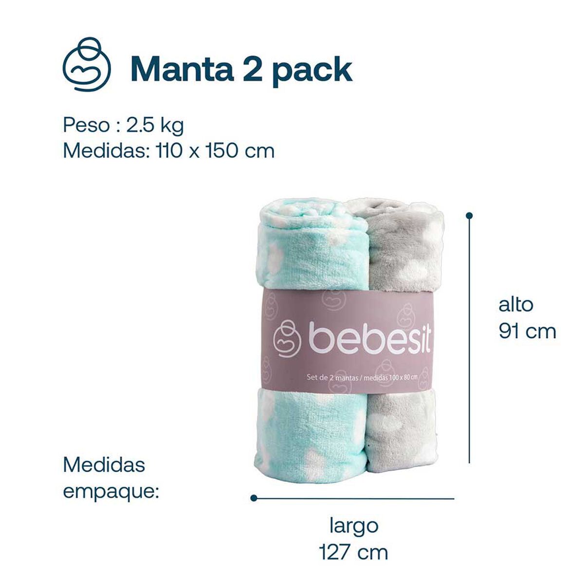 Pack 2 Mantas Celeste Bebesit