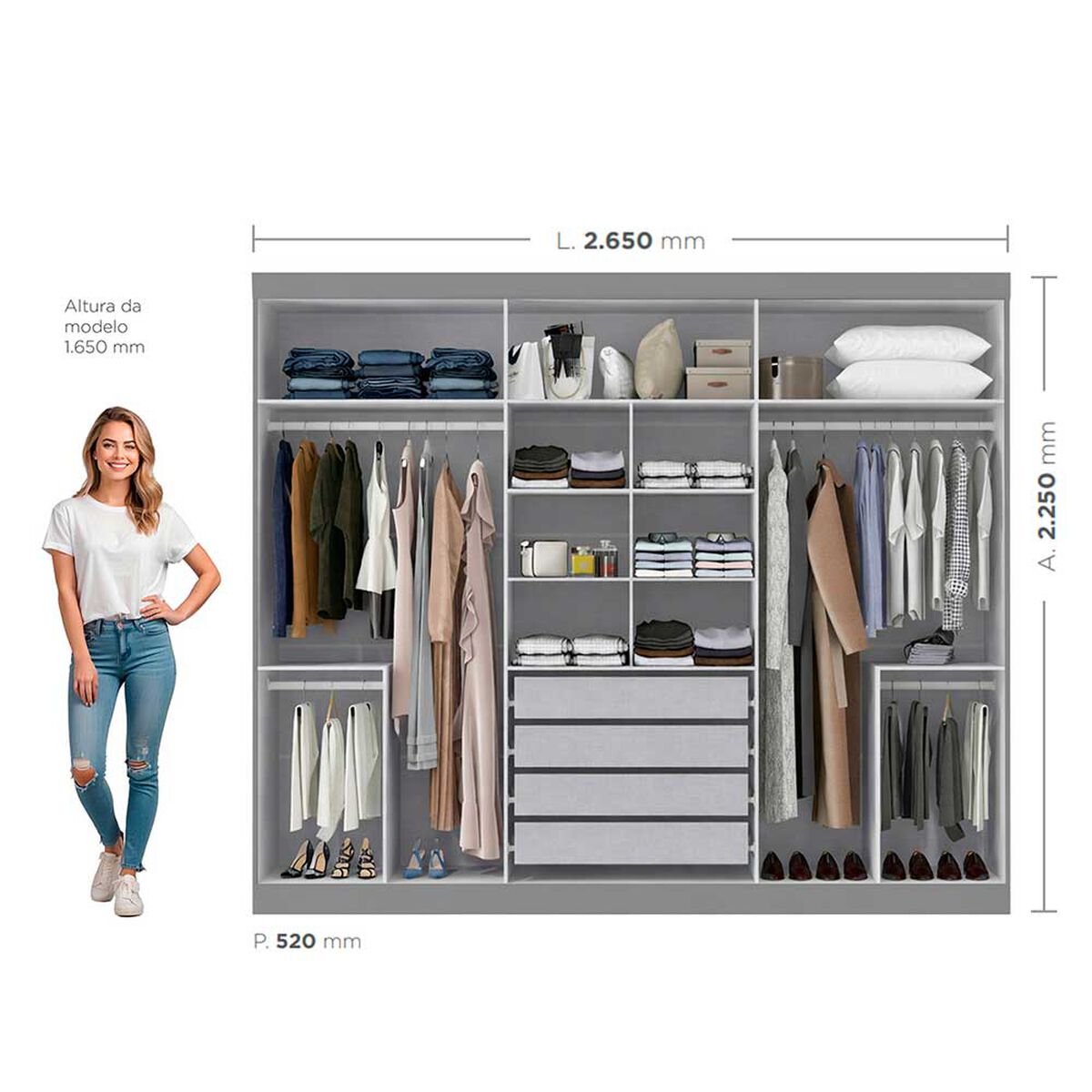 Closet Di Poretti Design Titanium 6 Puertas 4 Cajones Gris