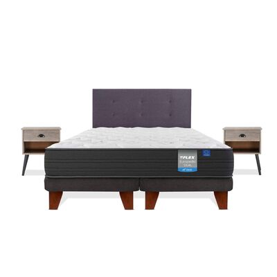 Imagen 1 del producto Cama Europea Flex King Europedic Dual + Respaldo Royal Grafito + Veladores Rock