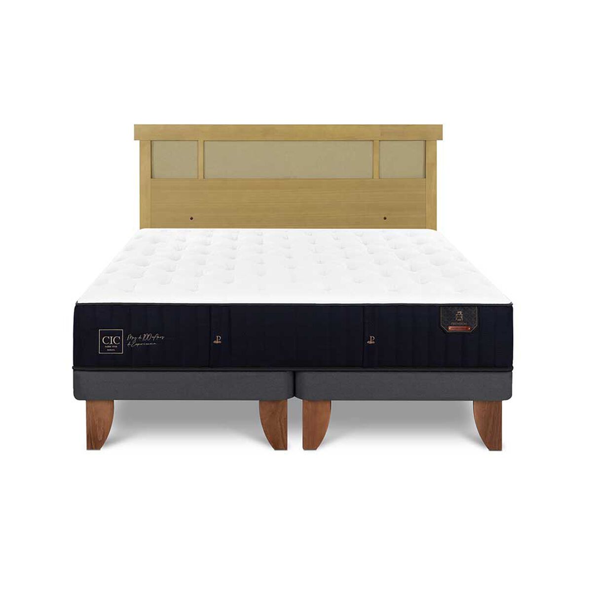 Cama Europea CIC Base Dividida King Premium + Respaldo Dublin Mostaza