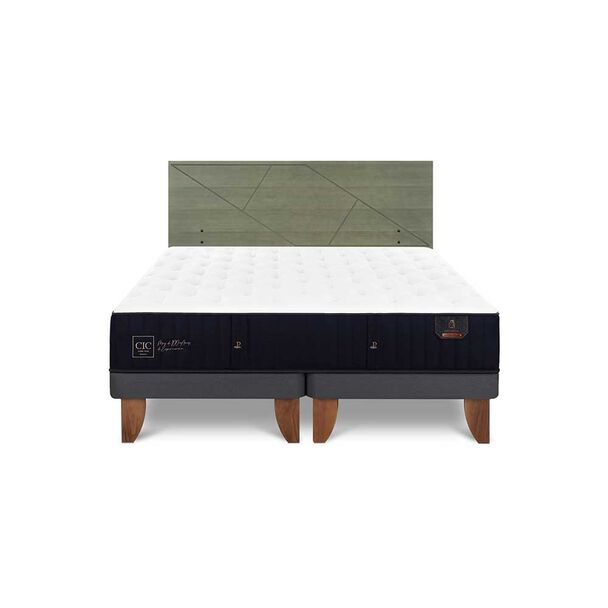Cama Europea CIC Base Dividida 2 Plazas Premium + Respaldo Villarrica Olivo