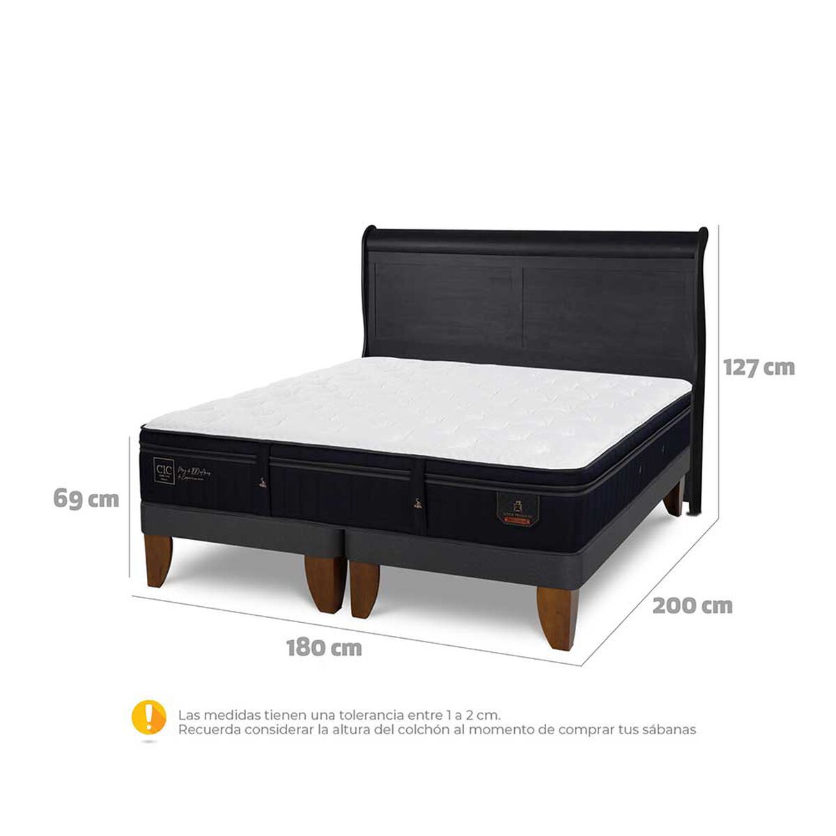 Cama Europea CIC Base Dividida King S&uacute;per Premium + Respaldo Miro Negro