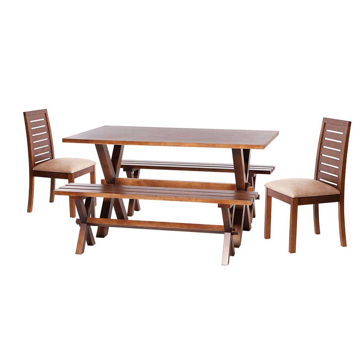Juego de Comedor Latam Home Sevilla Tenerife 2 Sillas + 2 Bancas Cuero Kentucky Beige