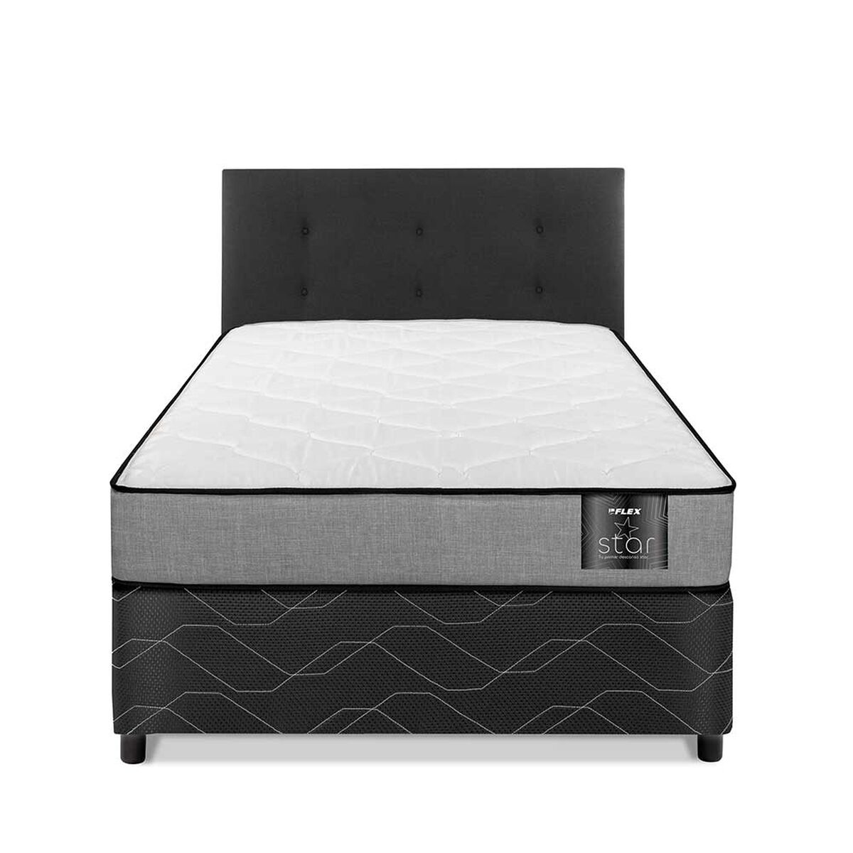 Cama Americana Flex 1,5 Plazas Star + Respaldo Royal Negro