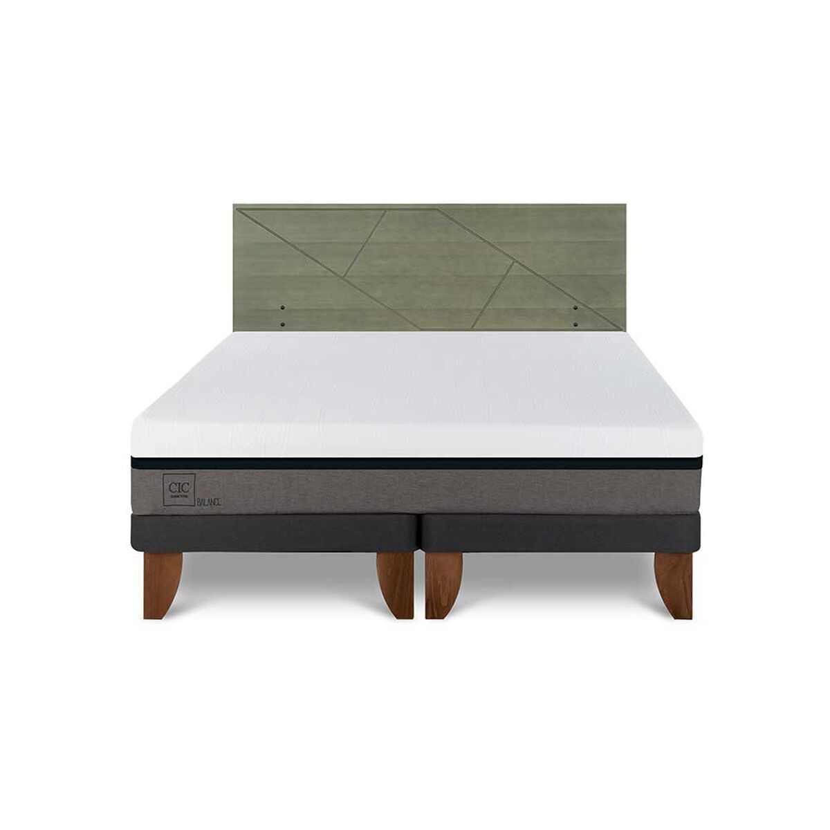 Cama Europea CIC Base Dividida King Balance + Respaldo Villarrica Olivo